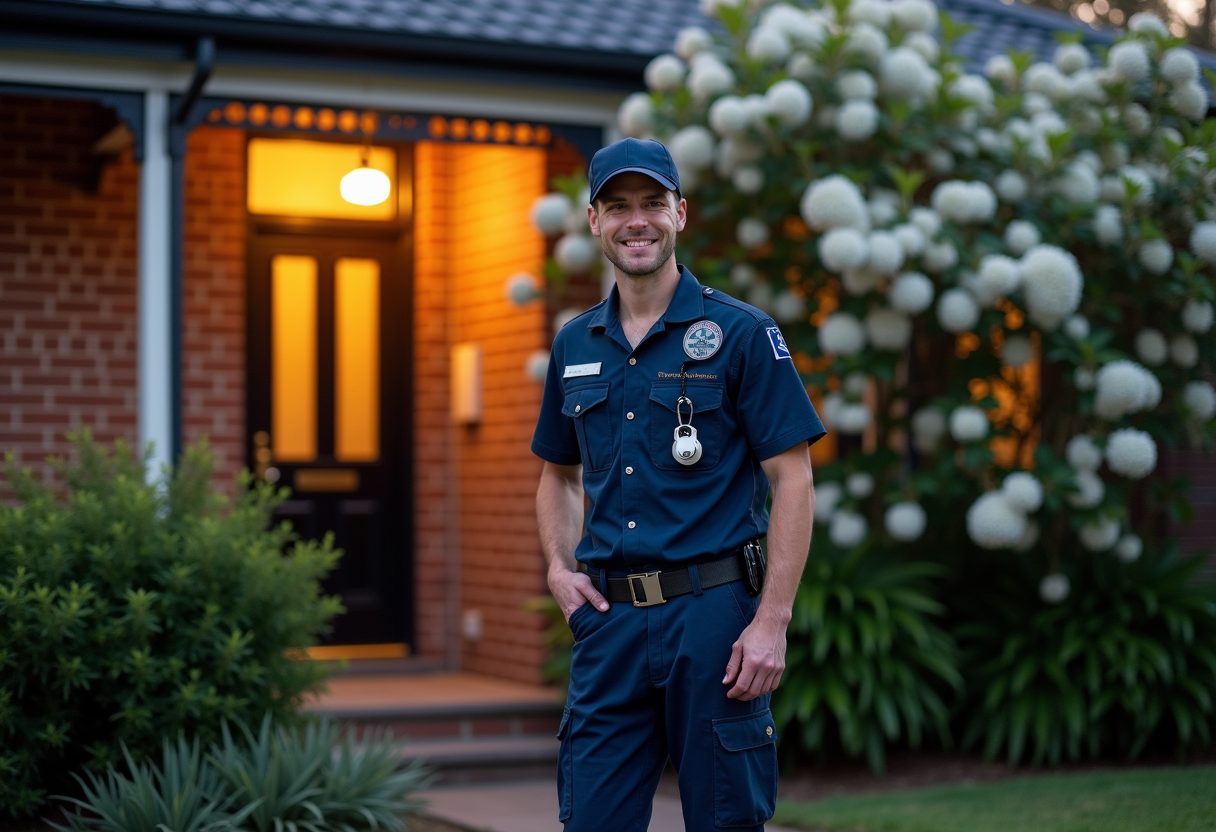 Locksmith opening a Federation home's front door at dusk — Hunters Hill